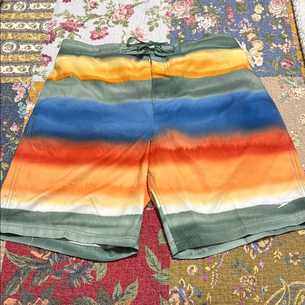 Speedo Orange and Blue Swim Trunks Quick-Drying